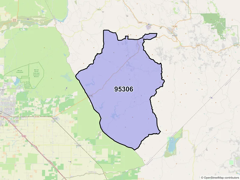 Map of ZIP Code 95306 — Catheys Valley, CA