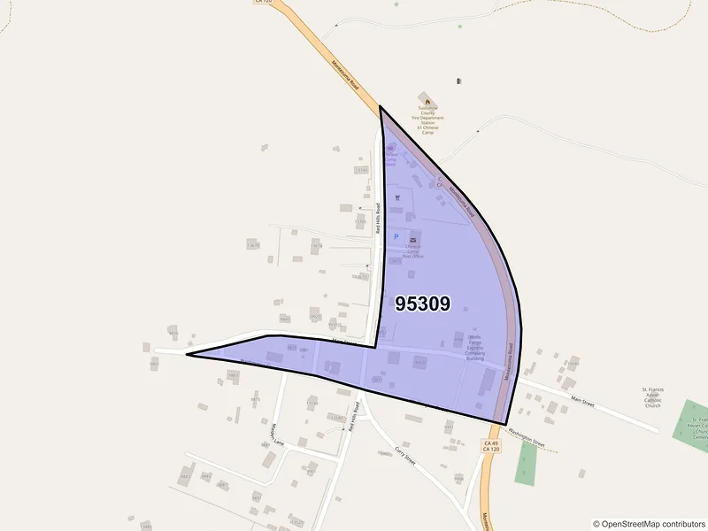 Map of Chinese Camp, California and ZIP codes