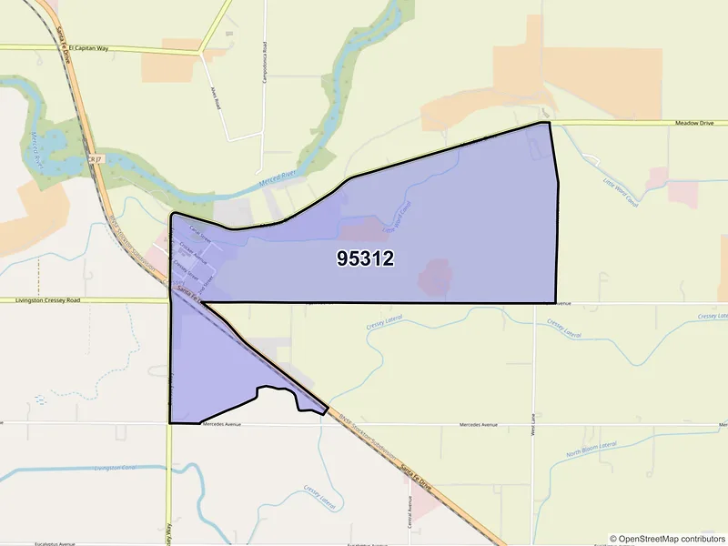 Map of Cressey, California and ZIP codes