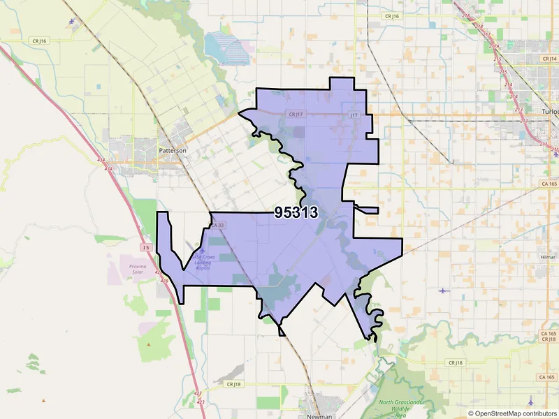 Map of Crows Landing, California and ZIP codes