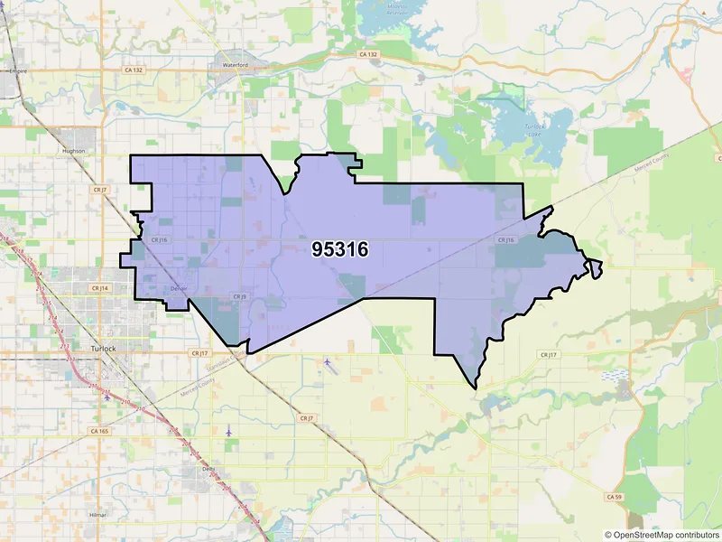 Map of ZIP Code 95316 — Denair, CA