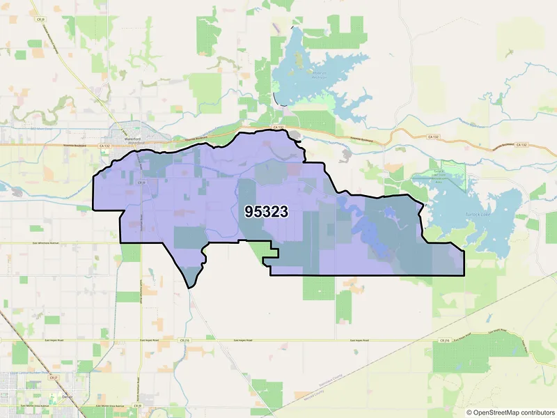 Map of Hickman, California and ZIP codes