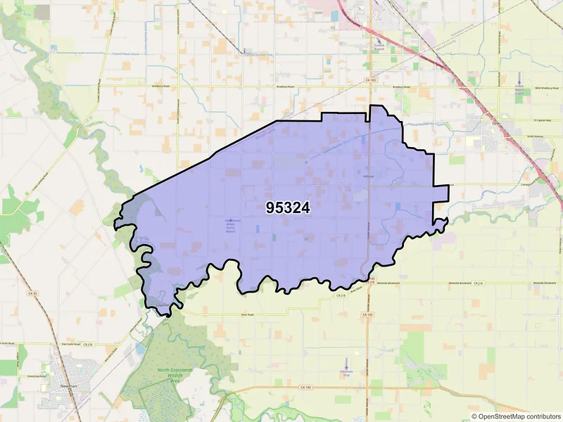 Map of Hilmar, California and ZIP codes