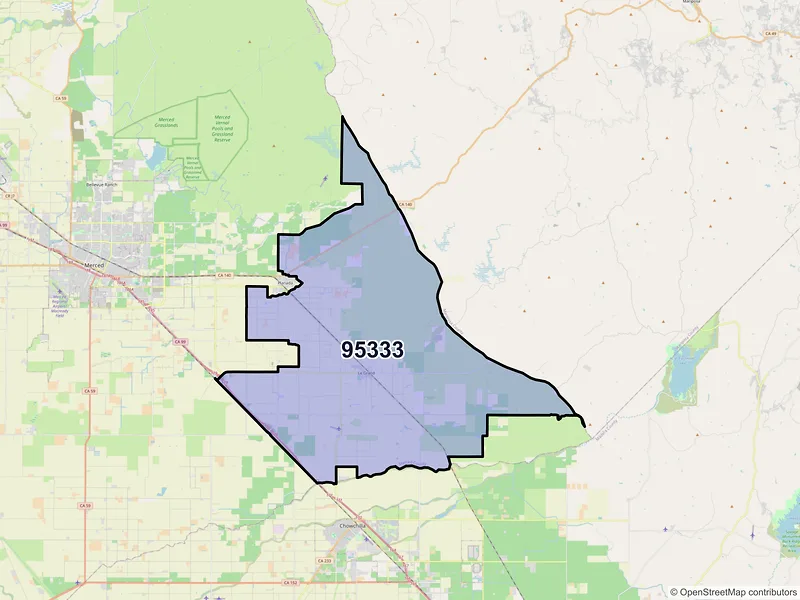 Map of Le Grand, California and ZIP codes