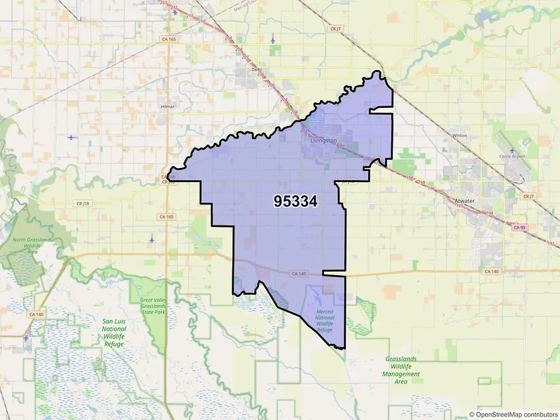 Map of ZIP Code 95334 — Livingston, CA