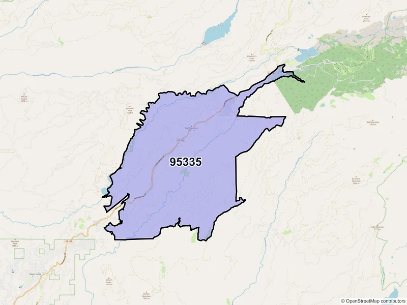 Map of ZIP Code 95335 — Long Barn, CA