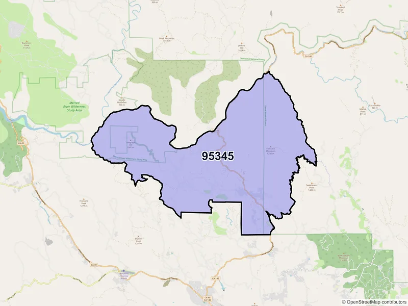 Map of ZIP Code 95345 — Midpines, CA
