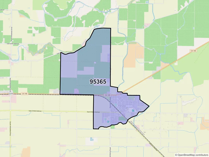 Map of ZIP Code 95365 — Planada, CA