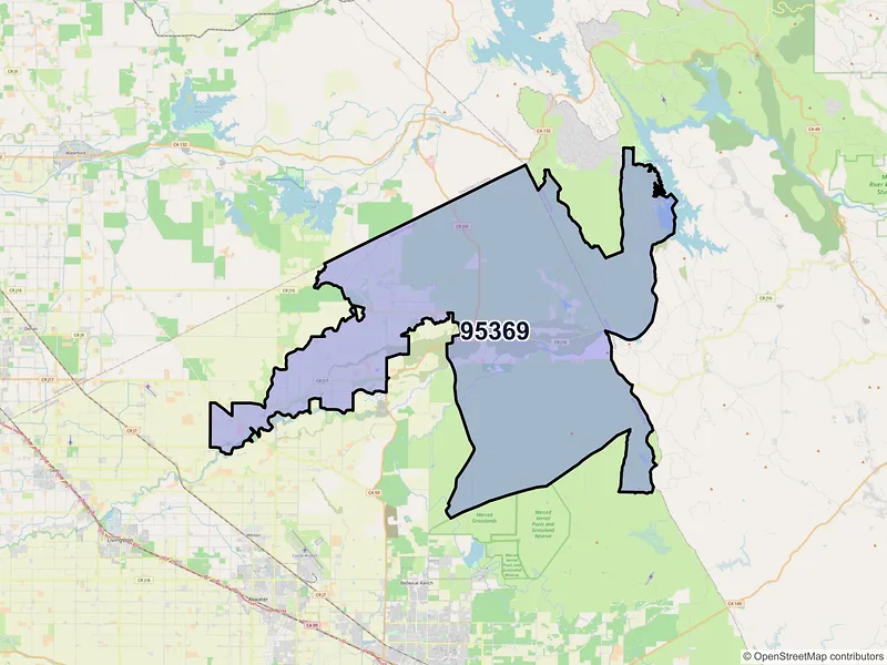 Map of Snelling, California and ZIP codes