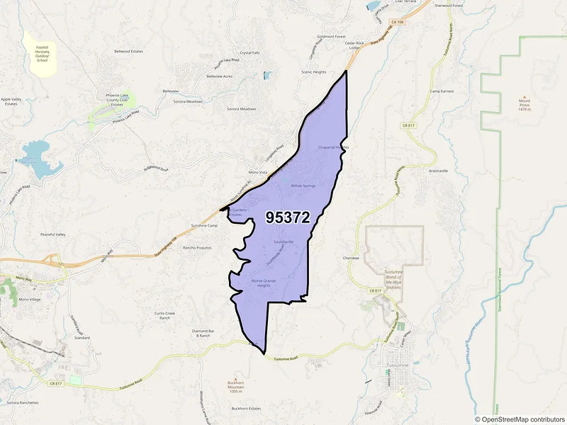 Map of ZIP Code 95372 — Soulsbyville, CA