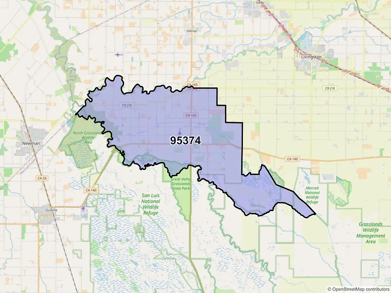 Map of ZIP Code 95374 — Stevinson, CA