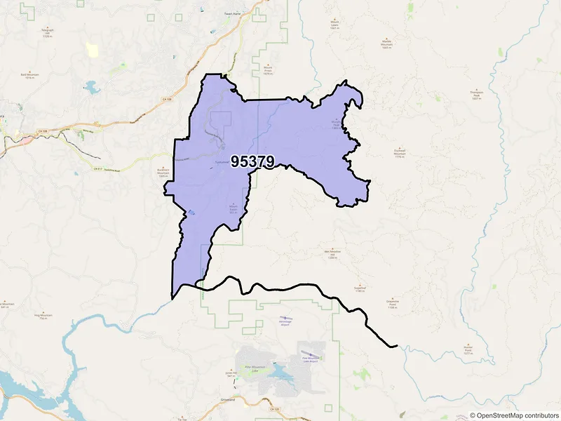 Map of Tuolumne, California and ZIP codes