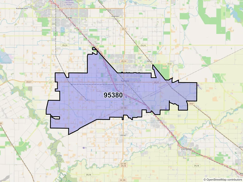 Map of ZIP Code 95380 — Turlock, CA