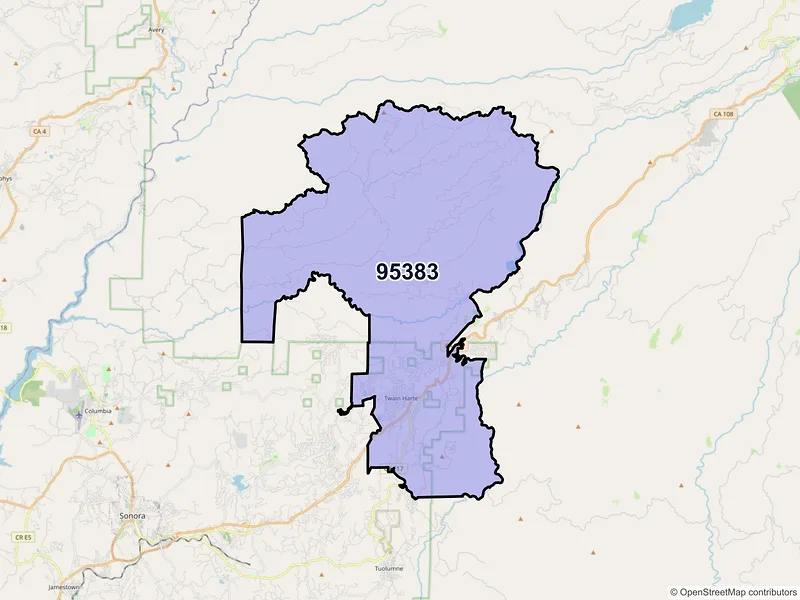Map of Twain Harte, California and ZIP codes