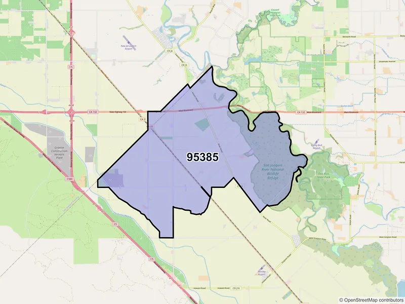 Map of Vernalis, California and ZIP codes