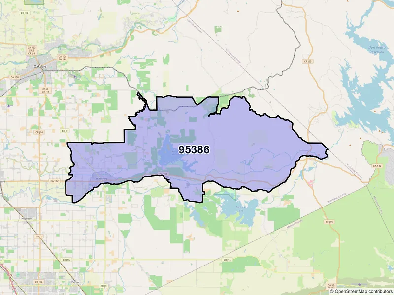 Map of Waterford, California and ZIP codes