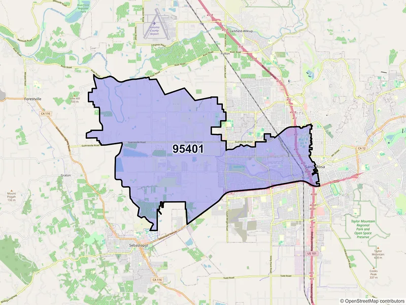 Map of ZIP Code 95401 — Santa Rosa, CA