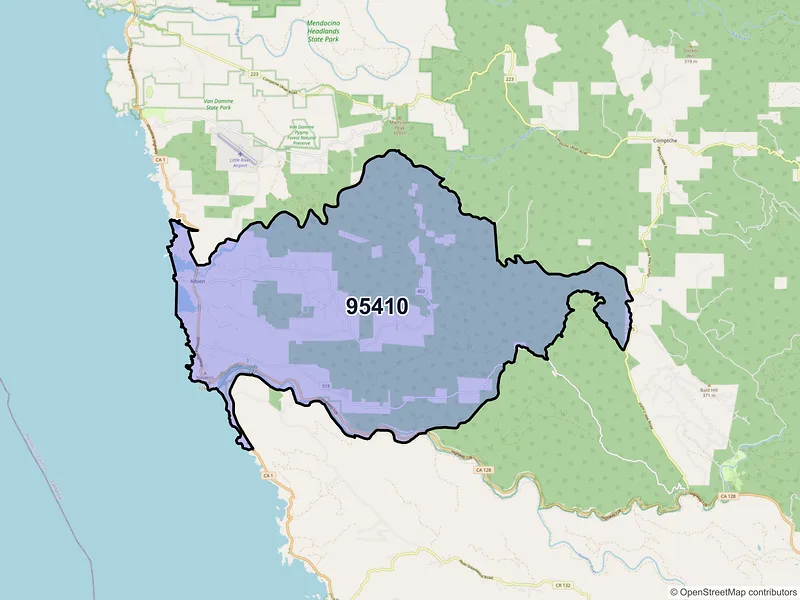 Map of Albion, California and ZIP codes