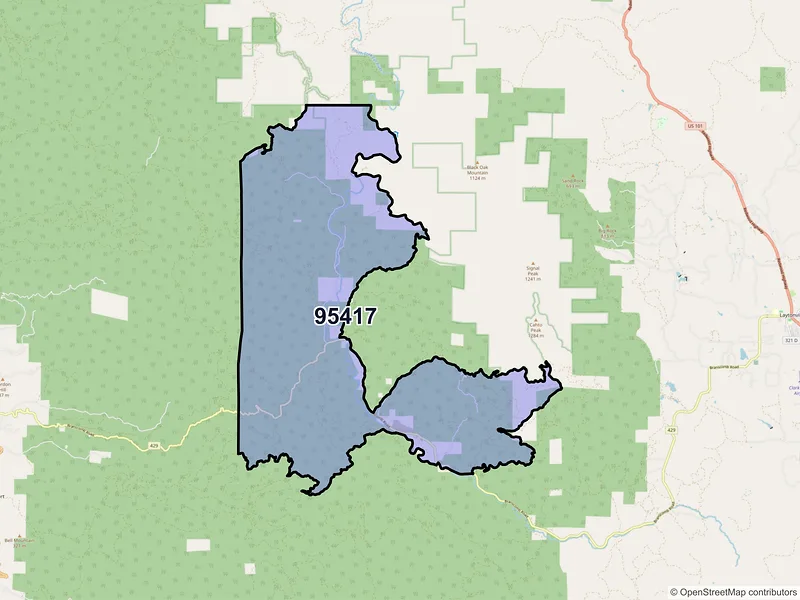 Map of ZIP Code 95417 — Branscomb, CA