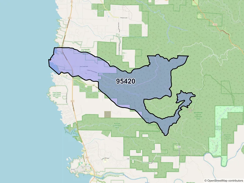 Map of ZIP Code 95420 — Caspar, CA