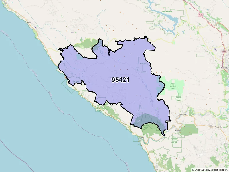Map of ZIP Code 95421 — Cazadero, CA