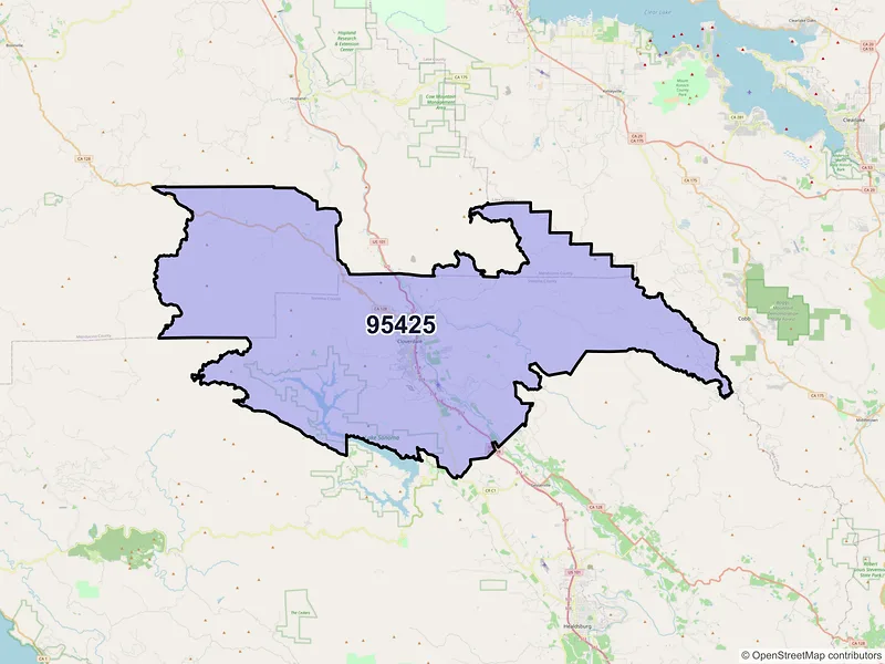 Map of ZIP Code 95425 — Cloverdale, CA