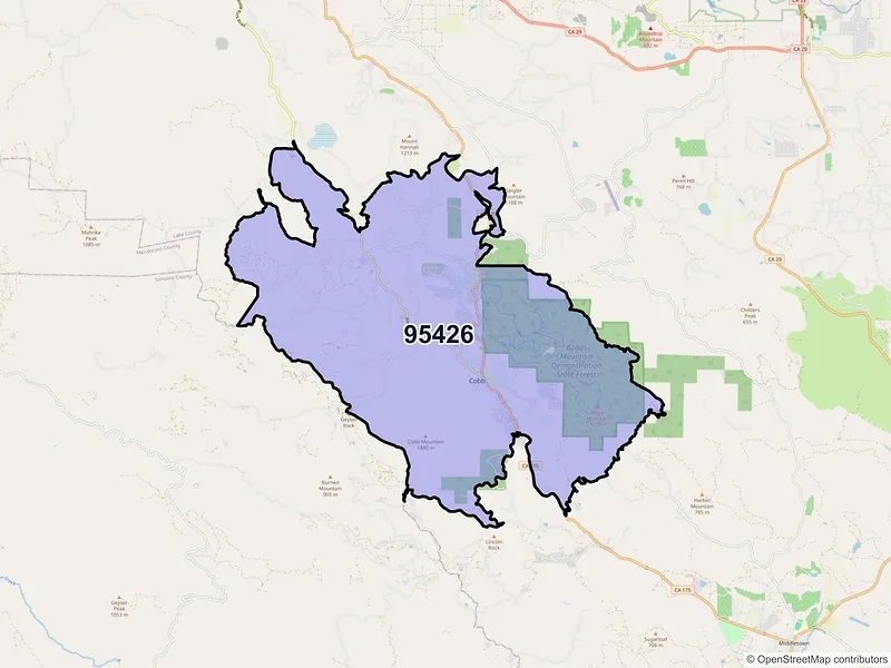 Map of Cobb, California and ZIP codes