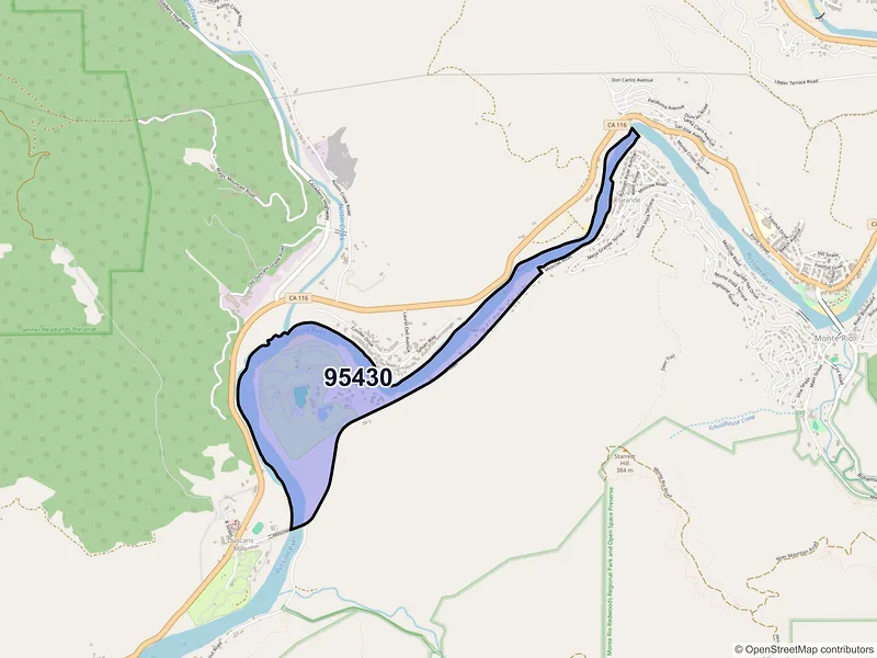 Map of Duncans Mills, California and ZIP codes