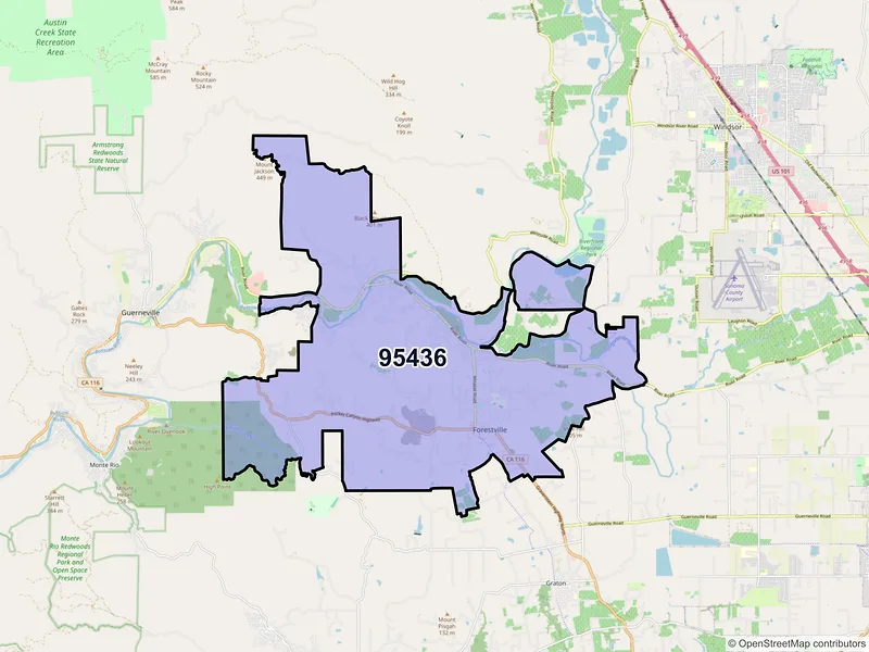 Map of ZIP Code 95436 — Forestville, CA