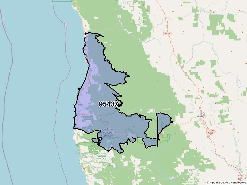 Map of ZIP Code 95437 — Fort Bragg, CA