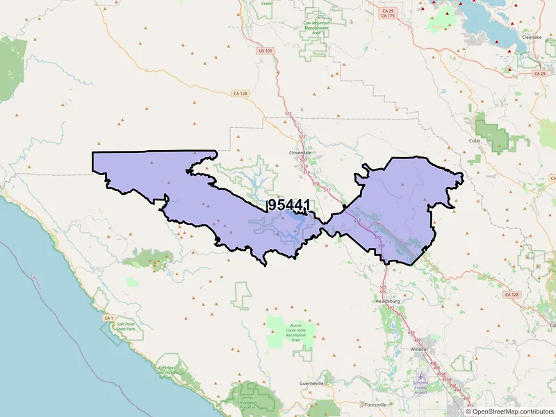Map of ZIP Code 95441 — Geyserville, CA