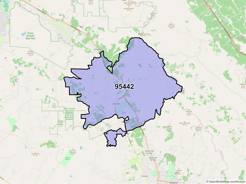 Map of ZIP Code 95442 — Glen Ellen, CA