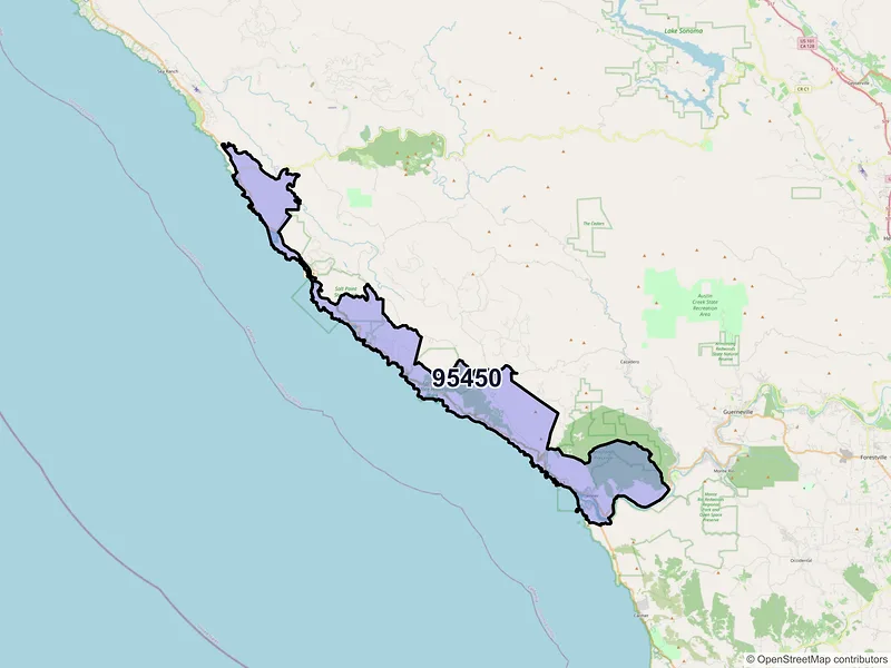 Map of ZIP Code 95450 — Jenner, CA