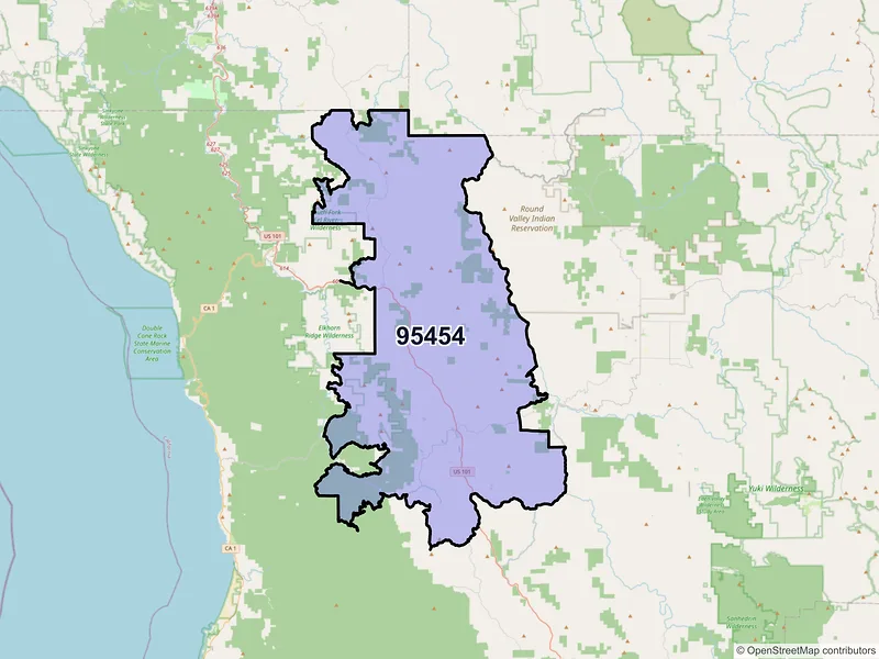 Map of Laytonville, California and ZIP codes