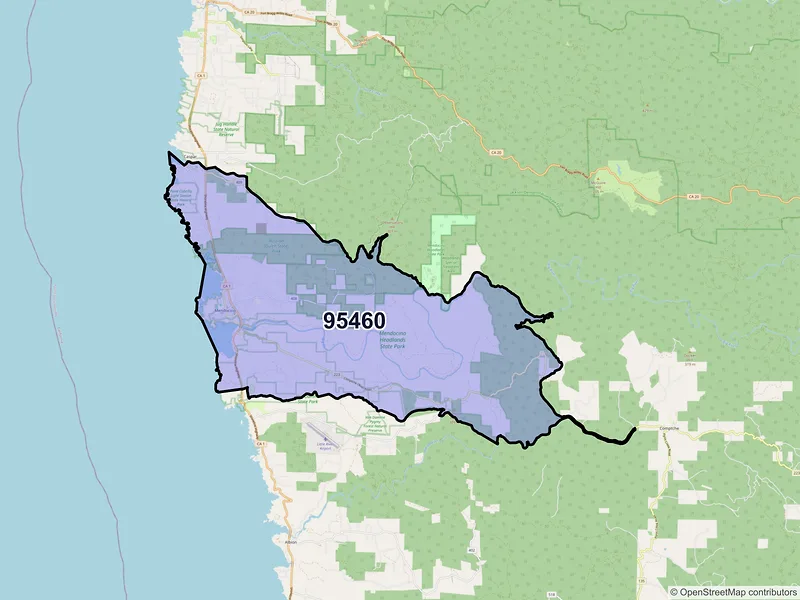 Map of ZIP Code 95460 — Mendocino, CA