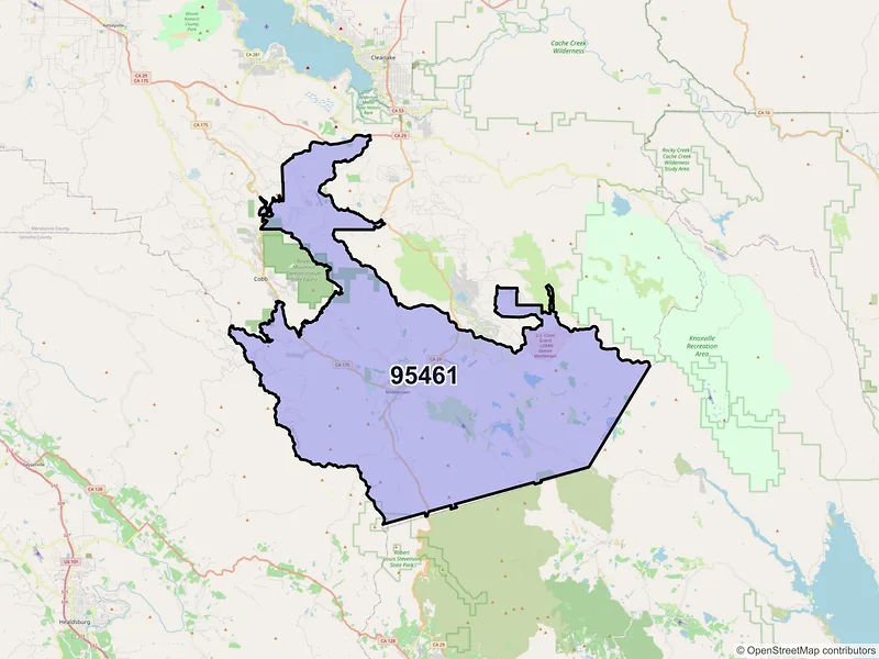 Map of Middletown, California and ZIP codes