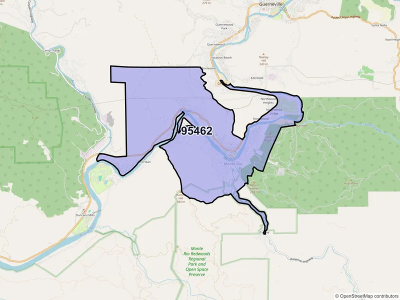 Map of ZIP Code 95462 — Monte Rio, CA
