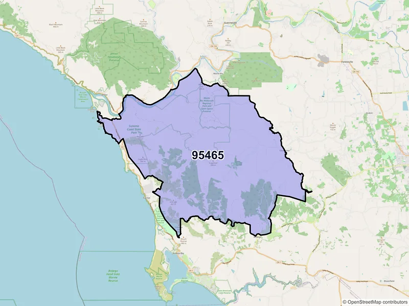 Map of ZIP Code 95465 — Occidental, CA