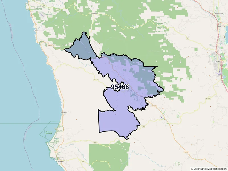 Map of Philo, California and ZIP codes