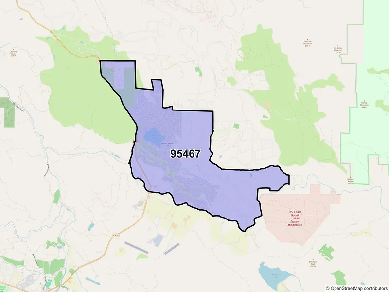 Map of Hidden Valley Lake, California and ZIP codes