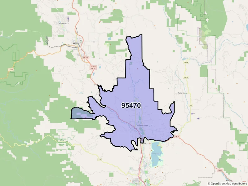 Map of ZIP Code 95470 — Redwood Valley, CA
