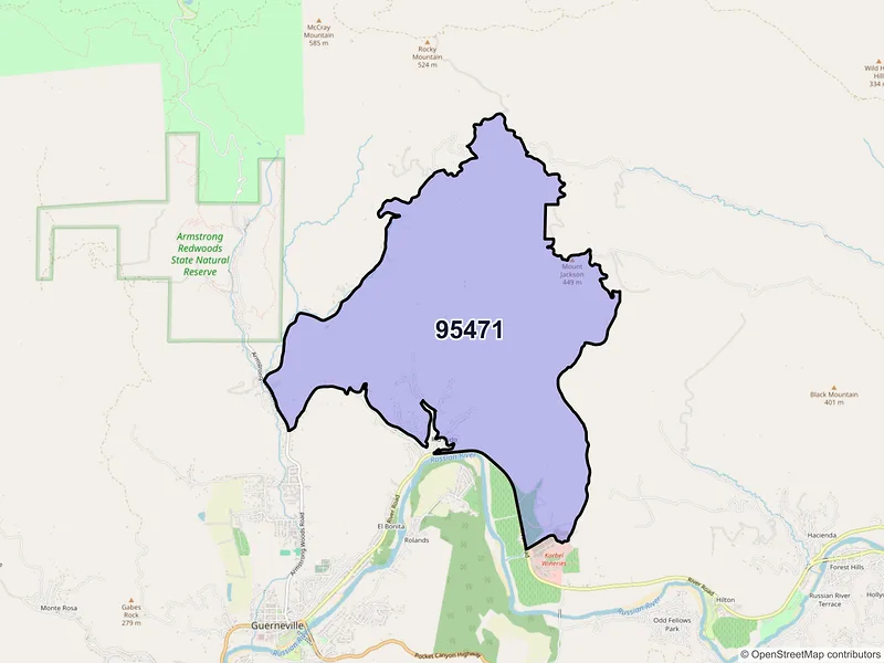 Map of Rio Nido, California and ZIP codes