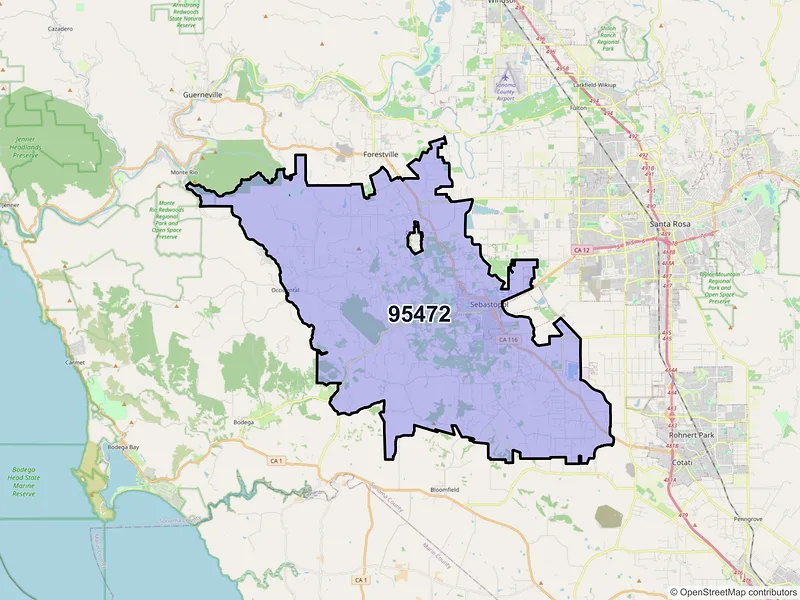 Map of ZIP Code 95472 — Sebastopol, CA