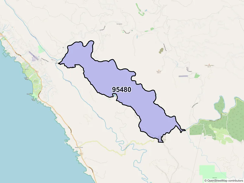 Map of Stewarts Point, California and ZIP codes