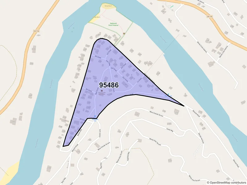 Map of Villa Grande, California and ZIP codes