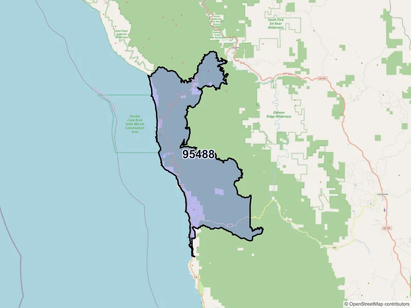 Map of ZIP Code 95488 — Westport, CA