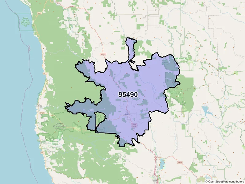 Map of Willits, California and ZIP codes