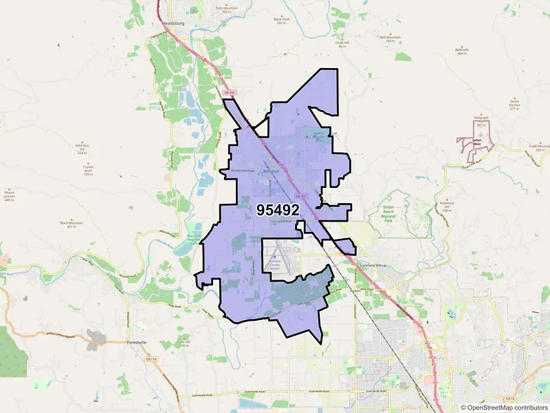 Map of ZIP Code 95492 — Windsor, CA