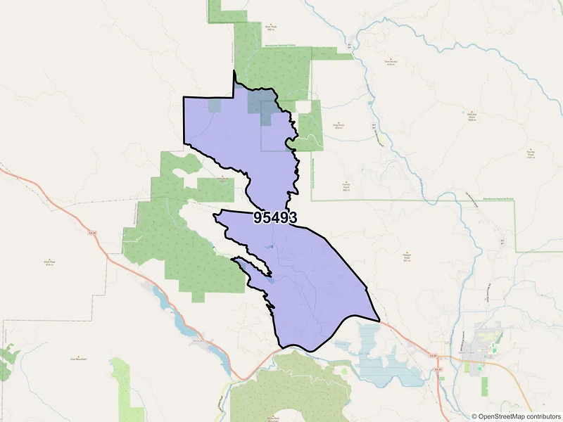 Map of Witter Springs, California and ZIP codes