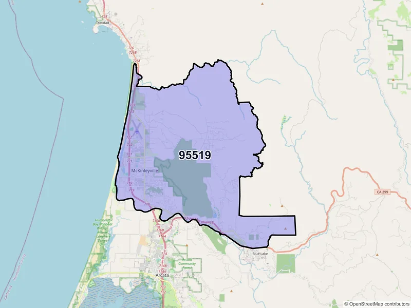 Map of Mckinleyville, California and ZIP codes
